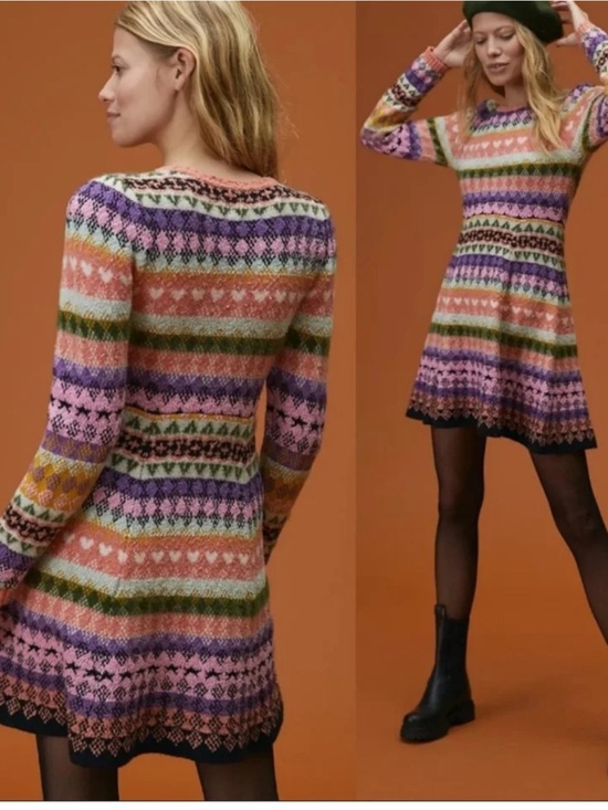 Maeve Dresses & Skirts - Maeve Multicolor Fair Isle Long Sleeve Fit & Flare Dress